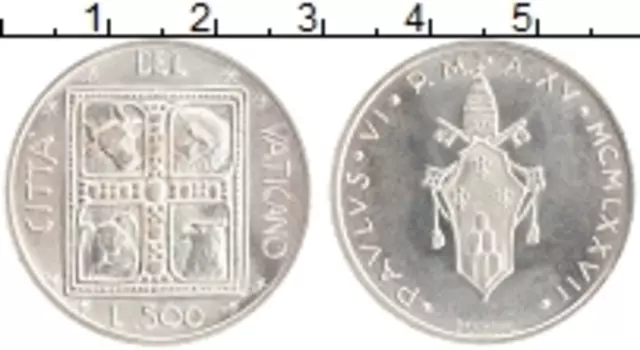 Монета 500 лир Ватикана 1977 года Серебро Павел VI