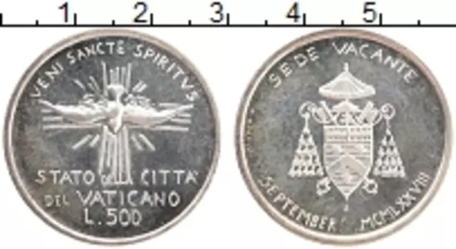 Монета 500 лир Ватикана 1978 года Серебро Вакантный престол