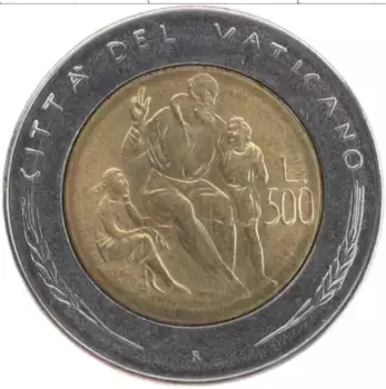 Монета 500 лир Ватикана 1982 года Биметалл Иоанн Павел II