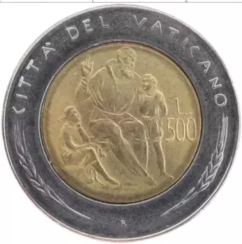 Монета 500 лир Ватикана 1982 года Биметалл Иоанн Павел II