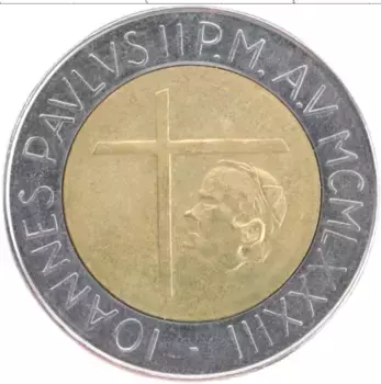 Монета 500 лир Ватикана 1983 года Биметалл Иоанн Павел II