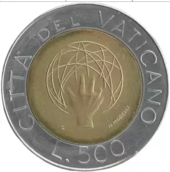 Монета 500 лир Ватикана 1983 года Биметалл Иоанн Павел II