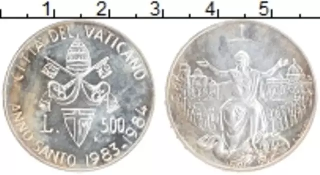 Монета 500 лир Ватикана 1983 года Серебро Святой Год 1983-1984