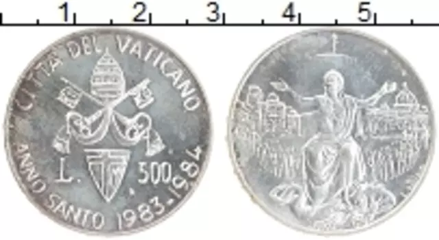 Монета 500 лир Ватикана 1983 года Серебро Святой Год 1983-1984