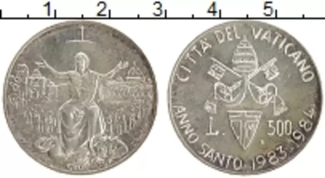 Монета 500 лир Ватикана 1984 года Серебро 1983-1984 Иоанн Павел II Святой год