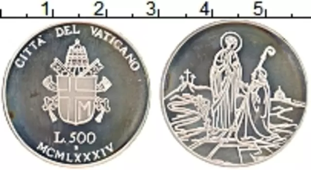 Монета 500 лир Ватикана 1984 года Серебро Иоанн Павел II