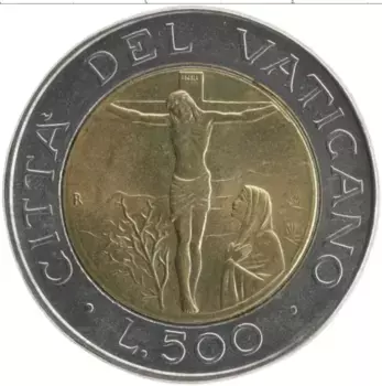 Монета 500 лир Ватикана 1987 года Биметалл Иоанн Павел II