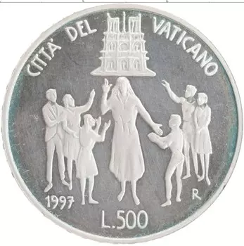 Монета 500 лир Ватикана 1997 года Серебро Иоанн Павел II