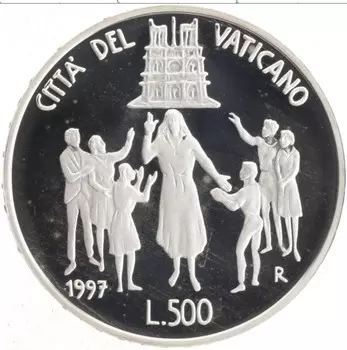 Монета 500 лир Ватикана 1997 года Серебро Иоанн Павел II