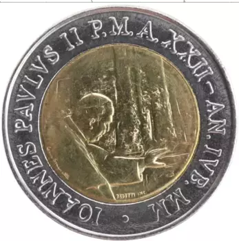 Монета 500 лир Ватикана 2000 года Биметалл Иоанн Павел II