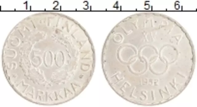 Монета 500 марок Финляндии 1952 года Серебро Олимпиада в Хельсинки