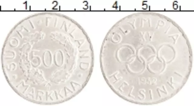 Монета 500 марок Финляндии 1952 года Серебро Олимпиада в Хельсинки