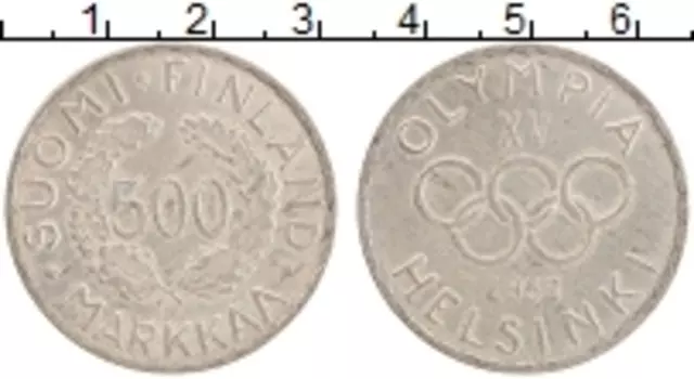 Монета 500 марок Финляндии 1952 года Серебро Олимпийские игры