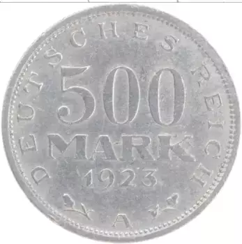Монета 500 марок Веймарской республики 1923 года Алюминий A