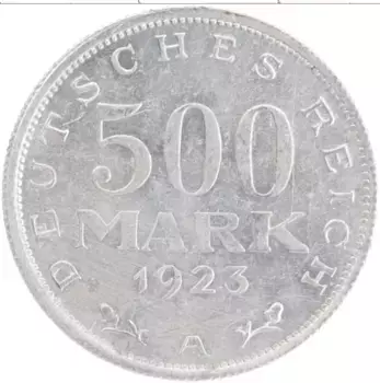 Монета 500 марок Веймарской республики 1923 года Алюминий А