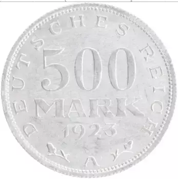 Монета 500 марок Веймарской республики 1923 года Алюминий А