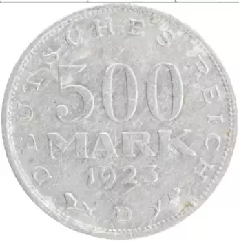 Монета 500 марок Веймарской республики 1923 года Алюминий D