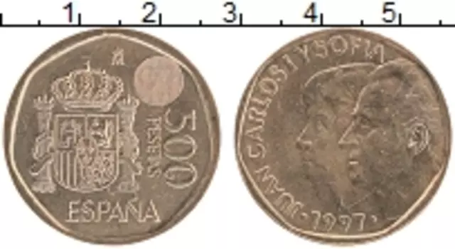 Монета 500 песет Испании 1997 года Латунь Хуан Карлос I и София