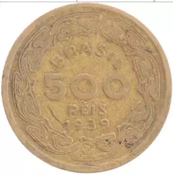 Монета 500 рейс Бразилии 1939 года Бронза Машаду де Ассис