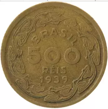 Монета 500 рейс Бразилии 1939 года Латунь Машаду де Ассис