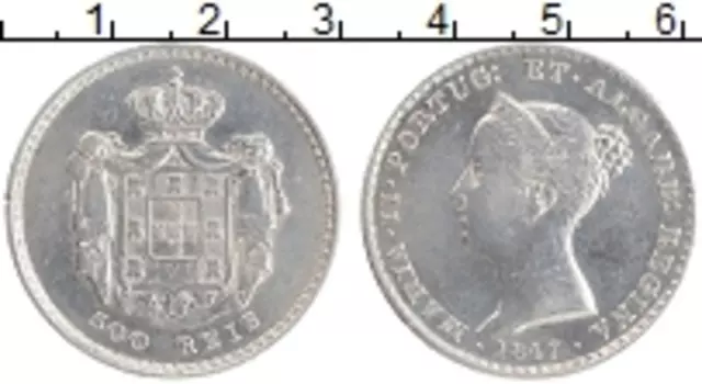 Монета 500 рейс Португалии 1847 года Серебро Мария II