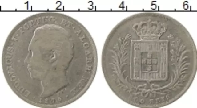 Монета 500 рейс Португалии 1875 года Серебро Луиш I