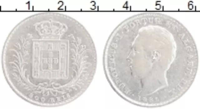 Монета 500 рейс Португалии 1886 года Серебро Людовик I