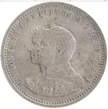 Монета 500 рейс Португалии 1898 года Серебро Карлос I и Амелия