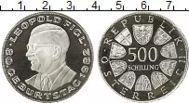 Монета 500 шиллингов Австрии 1982 года Серебро 80 лет со дня рождения Леопольда Фигля