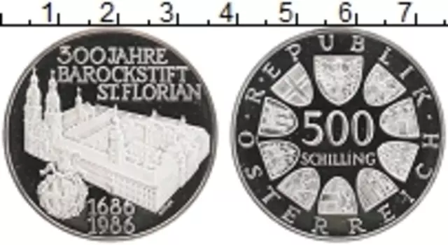 Монета 500 шиллингов Австрии 1986 года Серебро 300 лет Монастырю Святого Флориана