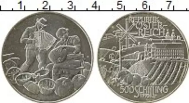 Монета 500 шиллингов Австрии 1995 года Серебро Регион Верхняя Австрия, сбор урожая