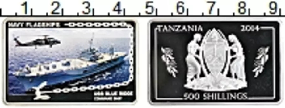 Монета 500 шиллингов Танзании 2014 года Серебро Флагман седьмого флота USS BLUE RIDGE