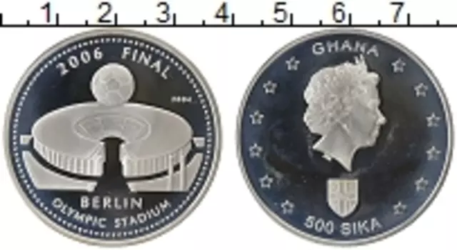 Монета 500 сика Ганы 2004 года Серебро Елизавета II