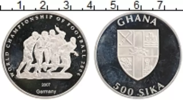 Монета 500 сика Ганы 2007 года Серебро Чемпионат Мира по футболу