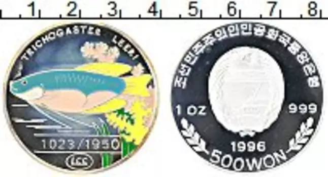 Монета 500 вон Северной Кореи 1996 года Серебро Цветная эмаль