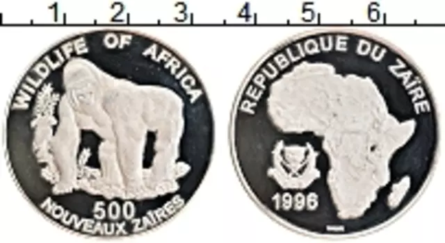Монета 500 заир Заира 1996 года Серебро Охрана дикой природы