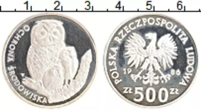 Монета 500 злотых Польши 1986 года Серебро Охрана окружающей среды
