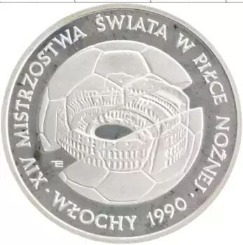 Монета 500 злотых Польши 1988 года Серебро Чемпионат Мира по футболу 1990 в Италии