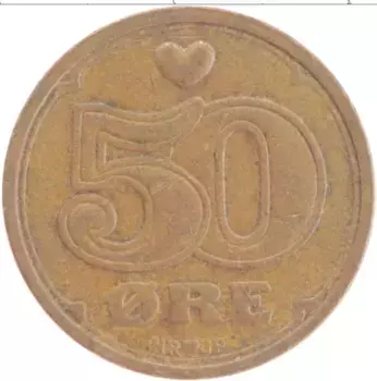 Монета 50 эре Дании 1989 года Бронза Маргрете II