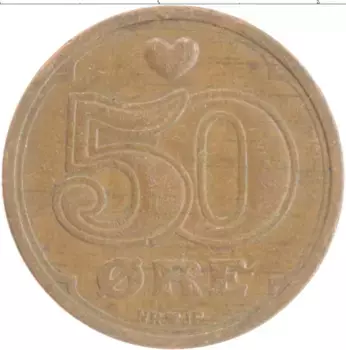 Монета 50 эре Дании 1989 года Бронза Маргрете II