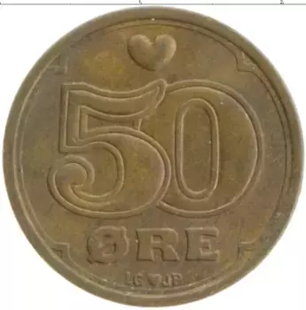 Монета 50 эре Дании 1990 года Бронза Маргрете II