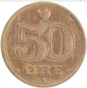 Монета 50 эре Дании 1990 года Бронза