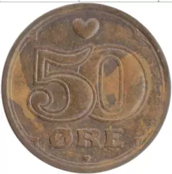 Монета 50 эре Дании 2008 года Бронза