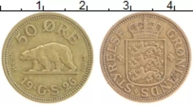 Монета 50 эре Гренландии 1926 года Бронза