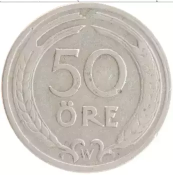 Монета 50 эре Швеции 1924 года Медно-никель Густав V