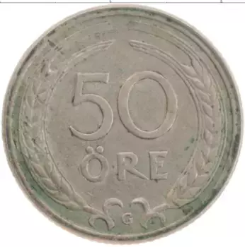 Монета 50 эре Швеции 1940 года Медно-никель Густав V