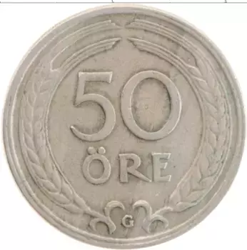 Монета 50 эре Швеции 1940 года Медно-никель Густав V