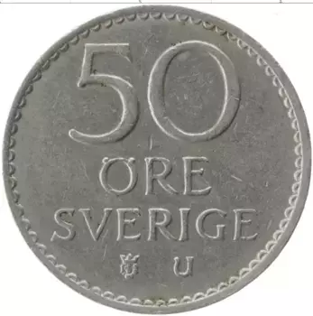 Монета 50 эре Швеции 1966 года Медно-никель Густав VI Адольф
