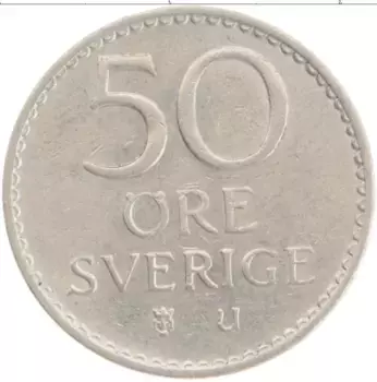 Монета 50 эре Швеции 1967 года Медно-никель Густав VI Адольф
