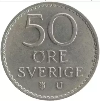 Монета 50 эре Швеции 1967 года Медно-никель Густав VI Адольф